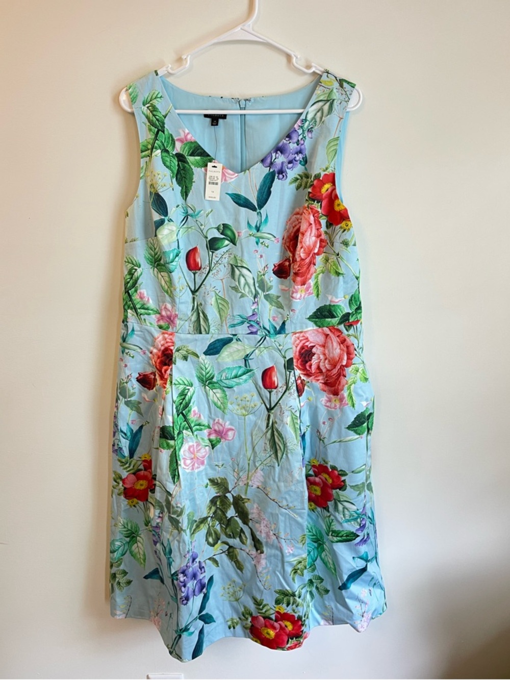 NWT Talbots 14 Blue Multi-Color Floral A-Line Dress Cottagecore Maximalist $169